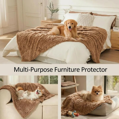 Pet Blankets Waterproof Fluffy Fleece Blanket Cat Dog Blankets Liquid Pee Proof Throw Blanket Reversible Furniture Protector Cover Washable for Couches Beds Sofa 57"x40" Brown