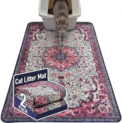 Hompet Cat Litter Mat 2 Pack, 36x60 Large Machine Washable Trapping Mats for Cats, Super Absorbent & Urine-Proof Cat Litter Box Mat for Floor, Waterproof & Non Slip Kitty Litter Rug