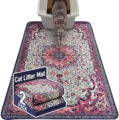 Hompet Cat Litter Mat 2 Pack, 36x60 Large Machine Washable Trapping Mats for Cats, Super Absorbent & Urine-Proof Cat Litter Box Mat for Floor, Waterproof & Non Slip Kitty Litter Rug