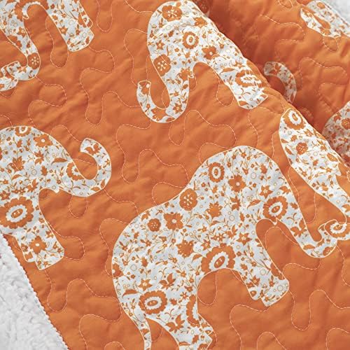 Lush Decor Elephant Parade Sherpa Throw Blanket 50" W x 60" L, Orange - Elephant Blanket for Kids - Plush Throw Blankets for Bed - Couch Blankets