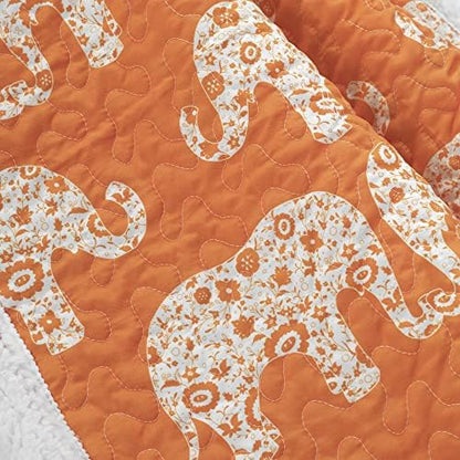 Lush Decor Elephant Parade Sherpa Throw Blanket 50" W x 60" L, Orange - Elephant Blanket for Kids - Plush Throw Blankets for Bed - Couch Blankets