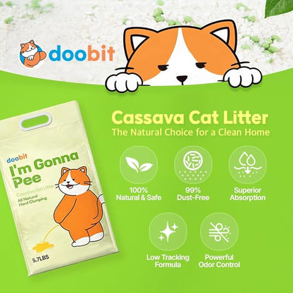 Natural Cassava Cat Litter,Odor Control Dust-Free,Advanced Clean Paws Multi Cat Clumping Litter,Kittens and Sensitive Cat Liter,Mixable with Crystal Litter and Various Litter(5.7lb x 4pack)