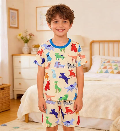 Popshion Boys Pajamas 100% Cotton Toddler Clothes Summer Pjs for Boy Planet Dinosaur Sleepwear Kids Short Sets 2-10 Years