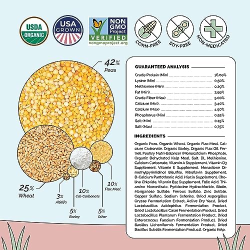 Mile Four Organic Chicken Feed, Layer Whole Grain, Non-GMO, US Grown 23 lbs