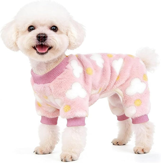 Dog Sweaters for Small Dogs Girl Dog Clothes Fleece Small Dog Pajamas Female Warm Dog Pjs Soft Dog Onesie Heart Chihuahua Clothes Pink Pet Puppy Pajamas, M