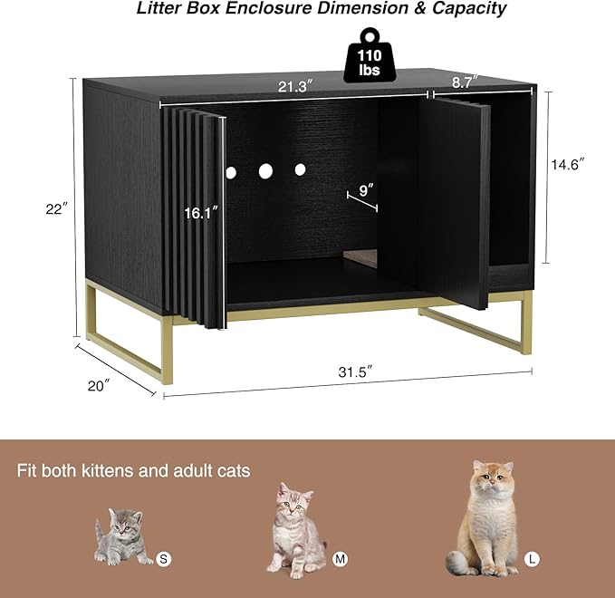 Halitaa Litter Box Enclosure, Modern Cat Litter Box Furniture Hidden Litter Box with Scratch Pad, Cat Washroom House End Table, Entryway Bench for Livingroom (Black)