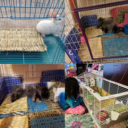 PINVNBY Hay Mats for Rabbits,12 Pack Natural Rabbit Grass Mat,Small Animal Woven Bed Resting Sleeping,Chewing,Nesting and Toys Cage Grass Matts for Bunny Guinea Pig Hamster Hedgehog Squirrel