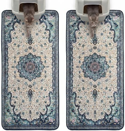 Hompet Cat Litter Mat 2 Pack, 28.5x60 Large Machine Washable Trapping Mats for Cats, Super Absorbent & Urine-Proof Cat Litter Box Mat for Floor, Waterproof & Non Slip Kitty Litter Rug