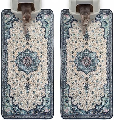 Hompet Cat Litter Mat 2 Pack, 24.8x54 Large Machine Washable Trapping Mats for Cats, Super Absorbent & Urine-Proof Cat Litter Box Mat for Floor, Waterproof & Non Slip Kitty Litter Rug