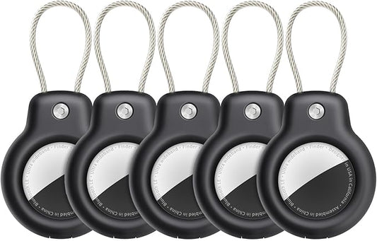 SPGUARD for AirTag Holder Case with Keychain 1st/2nd Air Tags-5 Pack for Apple Air Tag Holder with Wire Cable Lock Key Ring Chain Air Tagholder Accessories for GPS Item Tracker Kids,Keys,Luggage