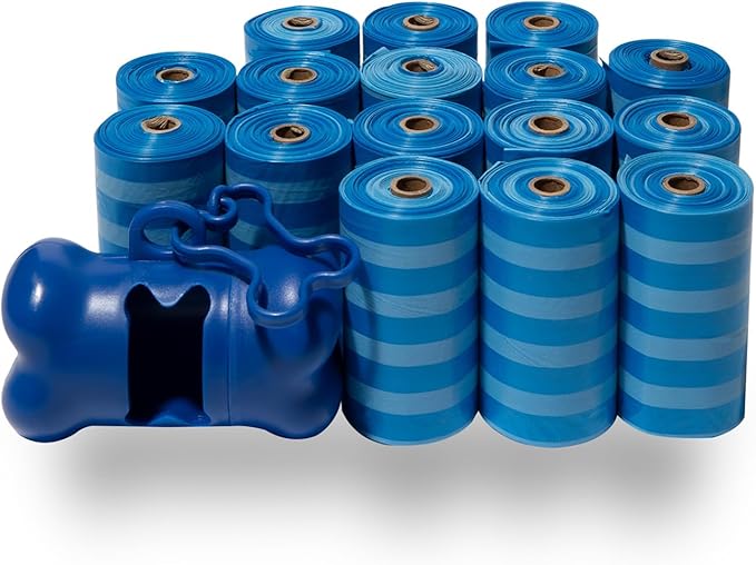 Best Pet Supplies Dog Poop Bags for Waste Refuse Cleanup, Doggy Roll Replacements for Outdoor Puppy Walking and Travel, Leak Proof and Tear Resistant, Thick Plastic - Blue Strips, 240 Bags