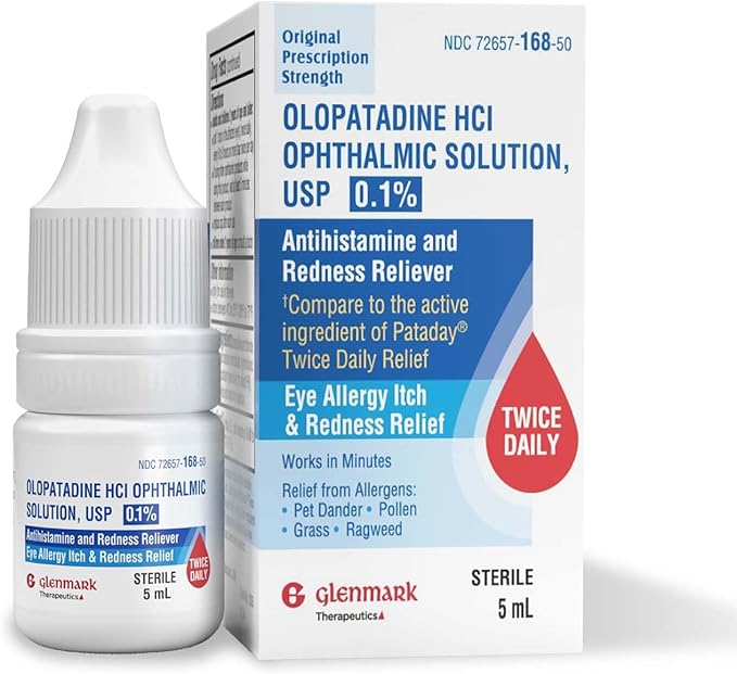 Glenmark Therapeutics Olopatadine Eye Drops for Allergies, Redness Relief, Antihistamine Eye Drops, Allergy Relief from Pet Dander, Pollen, Grass, Ragweed, Works in Minutes, Olopatadine HCl 0.1%, 5ml