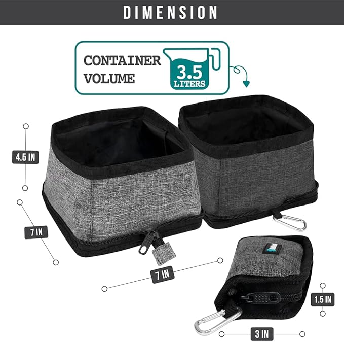 PetAmi Collapsible Dog Bowls 2 Pack, Food and Water Bowls Travel Set, Portable Pet Dish No Spill, Foldable Lightweight BPA Free Leakproof Bowls, Camping Hiking Walking Outdoor Gear Accessories, Gray