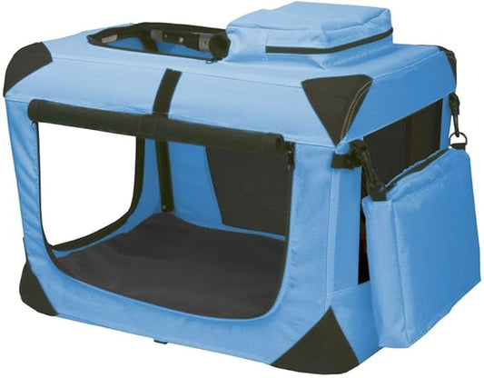 Pet Gear 3 Door Portable Soft Crate, Folds Compact for Travel in Seconds No Tools Required, Comes with Comfort Pad + Storage Bag, Ocean Blue, Extra Small