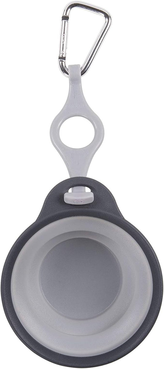 Dexas Pets Collapsible Travel Pet Cup with Bottle Holder and Carabiner, Light Gray