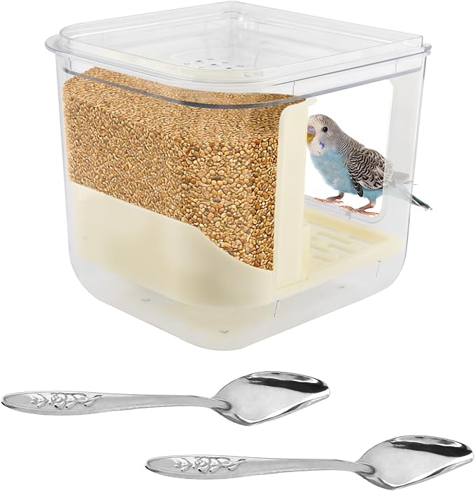 Automatic Bird Feeder No Mess Bird Cage Pet Feeder Multifunctional Parrot Feeders Transparent Food Container for Canaries (Color:Clear)