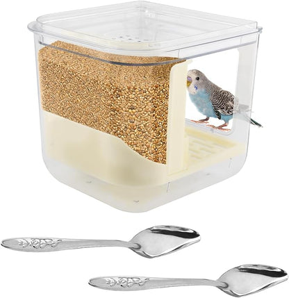 Automatic Bird Feeder No Mess Bird Cage Pet Feeder Multifunctional Parrot Feeders Transparent Food Container for Canaries (Color:Clear)