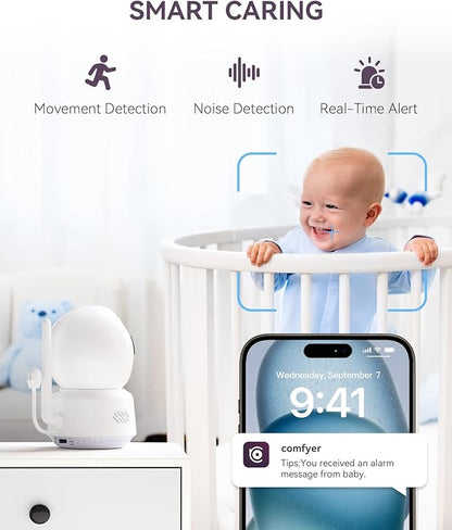 Comfyer Hybrid Video No WiFi & Smart WiFi Baby Monitor - 5" 1080P Split Screen & 2K Camera App Control, Motion Alerts, Sound Detection, HD Night Vision, 5050mAh Battery,Triple Security, 1600ft Range