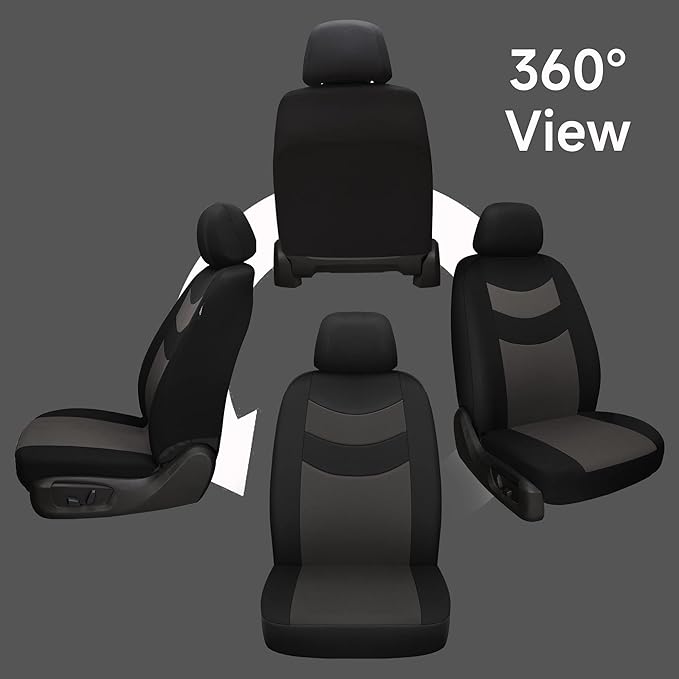 Universal Car Seat Covers for Front Seats, Cloth Front Car Seat Cover, Easy to Install, Breathable and Washable Universal Interior Covers for Auto, SUV, Sedan, Van, Airbag Compatible, Black & Charcoal