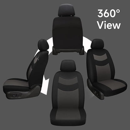 Universal Car Seat Covers for Front Seats, Cloth Front Car Seat Cover, Easy to Install, Breathable and Washable Universal Interior Covers for Auto, SUV, Sedan, Van, Airbag Compatible, Black & Charcoal