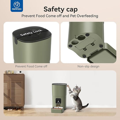 PAPIFEED Automatic Cat Feeder, 2.4G WiFi Cat Food Dispenser with App Control, 6L Timed Cat Feeders for Dry Food, Detachable for Easy Clean, Dual Power Supply, up to 10 Meals per Day, Army Green