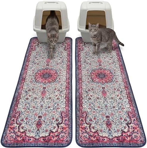 Hompet Cat Litter Mat 2 Pack, 18x54 Large Machine Washable Trapping Mats for Cats, Super Absorbent & Urine-Proof Cat Litter Box Mat for Floor, Waterproof & Non Slip Kitty Litter Rug