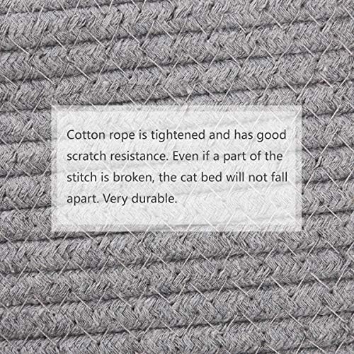 Cat Bed Basket Nest Round Cotton Rope Woven Warm Medium,Pet Sleeping Bed House Cute Fun Scratcher Scratching Scratch Mat Pad for Puppy Small Dogs Indoor Play Eco Washable Winter Summer (Gray)