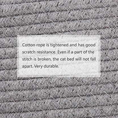 Cat Bed Basket Nest Round Cotton Rope Woven Warm Medium,Pet Sleeping Bed House Cute Fun Scratcher Scratching Scratch Mat Pad for Puppy Small Dogs Indoor Play Eco Washable Winter Summer (Gray)