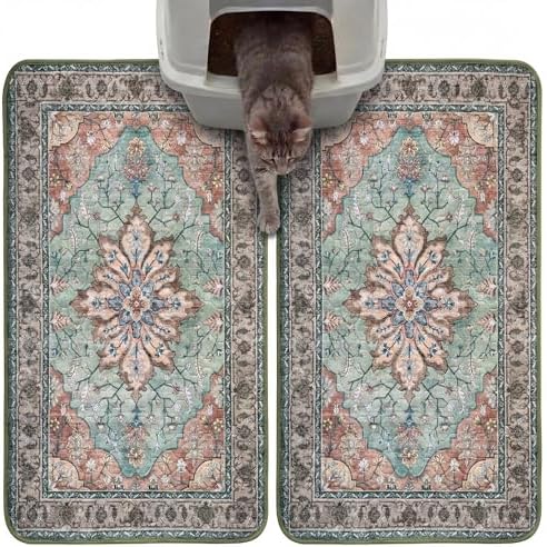 Hompet Cat Litter Mat 2 Pack, 18x28 Machine Washable Trapping Mats for Cats, Super Absorbent & Urine-Proof Cat Litter Box Mat for Floor, Waterproof & Non Slip Kitty Litter Rug