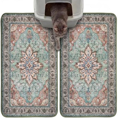 Hompet Cat Litter Mat 2 Pack, 18x28 Machine Washable Trapping Mats for Cats, Super Absorbent & Urine-Proof Cat Litter Box Mat for Floor, Waterproof & Non Slip Kitty Litter Rug