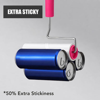 Extra Sticky Large Surface Lint Roller, 6.3''Wide Roller for Pet Hair | Long Handle Lint Remover for Couch, Furniture, Clothes, Dog & Cat Hair Remover (1 Roller+270 Sheets(Pink))