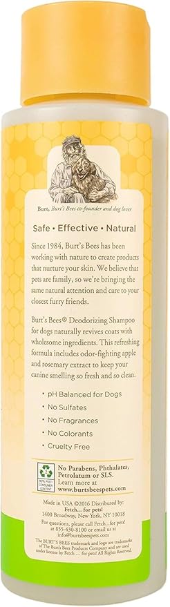 Burt's Bees for Pets Deodorizing Dog Shampoo with Apple and Rosemary, 95% Natural Origin Formulas, Gentle, Best Dog Shampoo for Smelly Dogs, 16 oz - 2 Pack