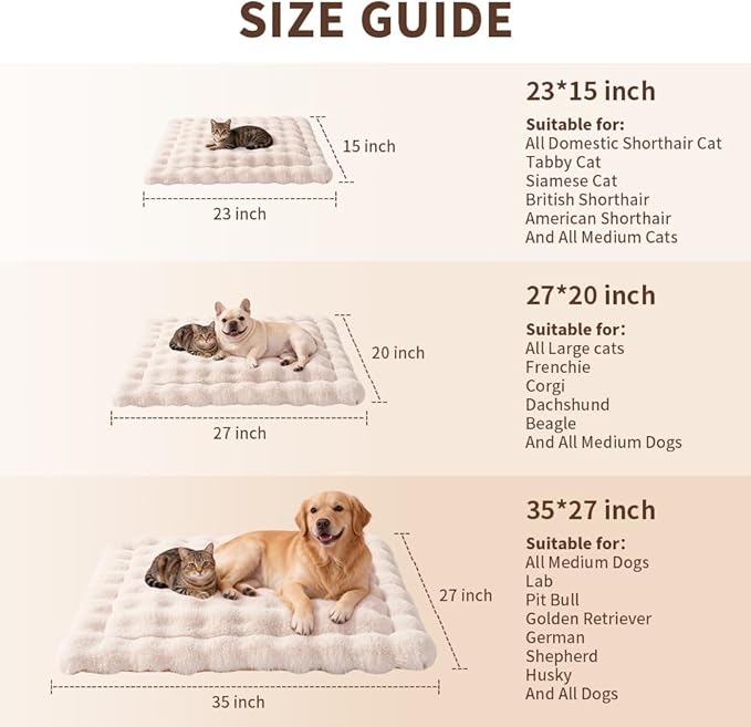 Cat & Dog Bed Mat, Soft Plush Faux Fur Kneading Pet Bed for 2 Cats or Small Dogs, Machine Washable Cat Sleeping Pad, Non-Slip Fluffy Pet Rug for Indoor Cats Kittens & Small Dogs, 27x20 In White