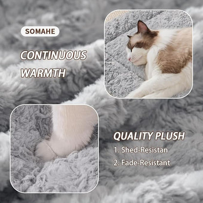 Self Warming Cat Bed Mat, Washable Self Heating Cat Mat, Extra Warm Thermal Pet Pad with Non-Slip Bottom, Soft Plush Faux Fur for Indoor Pet Sleep Cushion, 23x15 Inch Beige