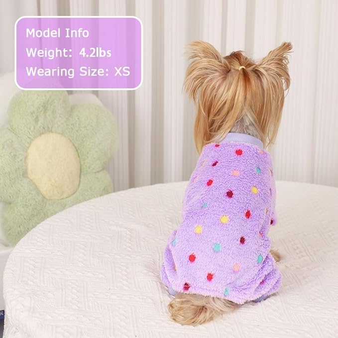 YIKEYO Dog Pajamas for Small Dogs Boy and Girl,Cotton Small Dog Sweater, Stretchable Pet Jammies Puppy Outfits for Dogs Female Male, Winter Doggie Pjs Clothes for 3XS Doggie Girls (Purple, XXXS)