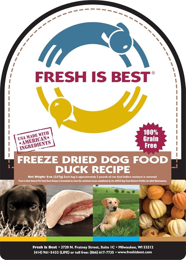 Fresh Is Best Duck Freeze Dried Dog Food – Raw Dog Food Toppers for Puppies & Adult Canines – High-Protein Freeze Dried Duck in Resealable Zipper Bag – Made in the USA – 16 oz