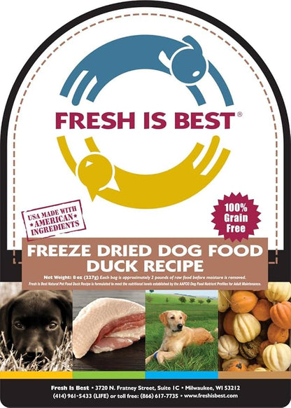 Fresh Is Best Duck Freeze Dried Dog Food – Raw Dog Food Toppers for Puppies & Adult Canines – High-Protein Freeze Dried Duck in Resealable Zipper Bag – Made in the USA – 16 oz