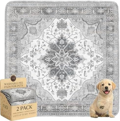 Washable Pee Pads for Dogs,Great Urine Absorbent Reusable Puppy Training Pads,Waterproof,Leak-Proof & Non-Slip Potty Pads for Whelping,Crate,Playpen,Bed.(Gray Floral,36"x36")