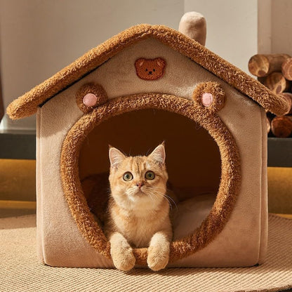 Cat Beds for Indoor Cats, Cute Bear Shape Cat Bed Cave, Brown