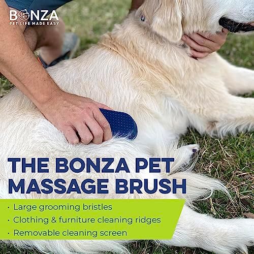 Bonza Silicone Dog Brush - Dog Brush for Shedding & Massage, Cat Bath Scrubber for Easy Shampoo, Pet Grooming Tool with Removable Hair Screen, Navy Blue, Silicone