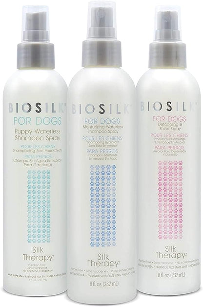 BioSilk for Dogs Silk Therapy Deep Moisture Waterless Shampoo Spray - Waterless Dog Shampoo Spray for All Dogs and Puppies - 8 Fl Ounces, Pack of 2