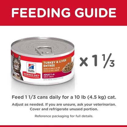 Hill's Science Diet Adult 1-6 Wet Cat Food, Turkey & Liver, 5.5 oz. Cans, 24-Pack