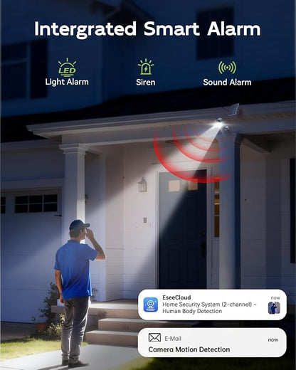 3K 4MP Security Cameras Outdoor Wireless, Solar Powered Cameras for Home Security, No Subscription, Smart Detection, Color Night Vision, 2-Way Talk, 2.4/5GHz WiFi, 32GB Local Storage