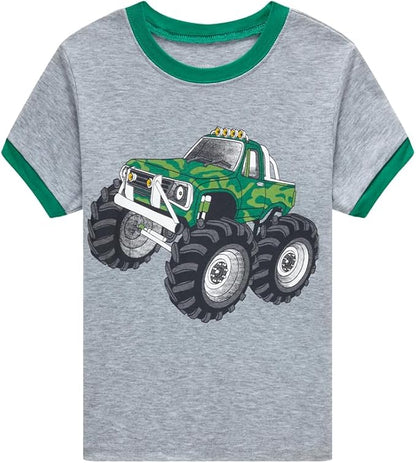 Popshion Boys Pajamas 100% Cotton Toddler Clothes Summer Pjs for Boy Planet Dinosaur Sleepwear Kids Short Sets 2-10 Years