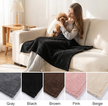 Black Waterproof Calming Pet Blankets for Dogs Reversible Fluffy Sherpa Fleece Pets Blanket for Dog Cats Warm Couch Sofa Beds Covers Washable (Black,XL-85x57in)