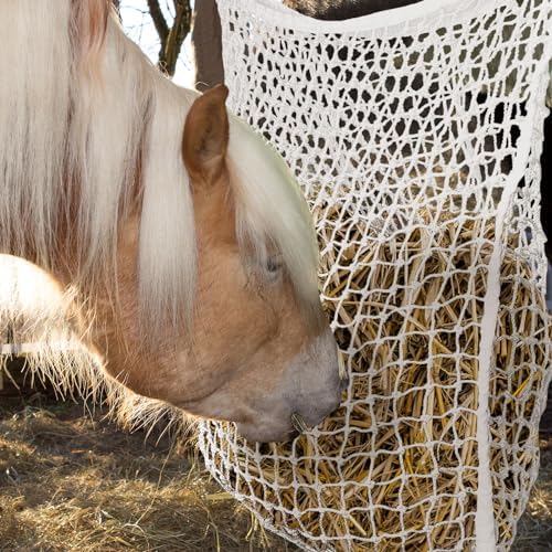 Fabbay 2 Pcs Slow Feed Hay Net for Horses, 24 x 35 Inch Hay Bag, White