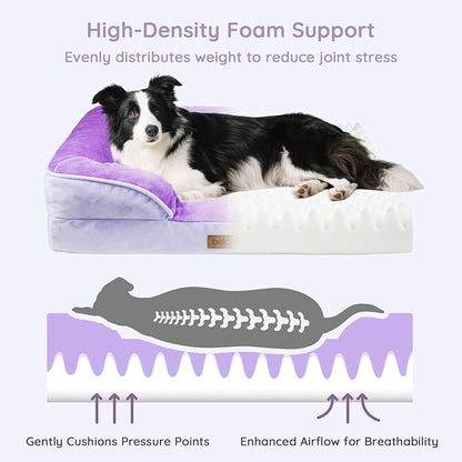 BELLA & PAL Orthopedic Dog Sofa Bed for Medium/Large Dogs – No Assembly Needed, Egg-Crate Foam Dog Couch with Waterproof Liner, Washable Removable Cover, Non-Slip, 28x23x6.5Inch, Purple
