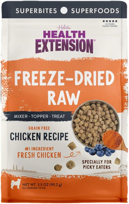 Health Extension SuperBites Freeze-Dried Raw Chicken Meal Mixer for Dogs, (3.5 oz, 99.2 g) – Premium Blend with Raw Proteins and Superfoods for Optimal Nutrition