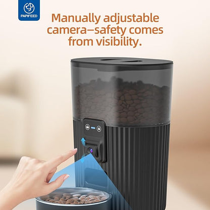 PAPIFEED Automatic Cat Feeder with Camera, Adjustable Angle 2.4G WiFi Pet Feeder 3L/12 Cup Timed Dispenser,Timed Feeder for Remote Feeding with Stainless Steel Bowl up to 10 Meals Per Day with APP