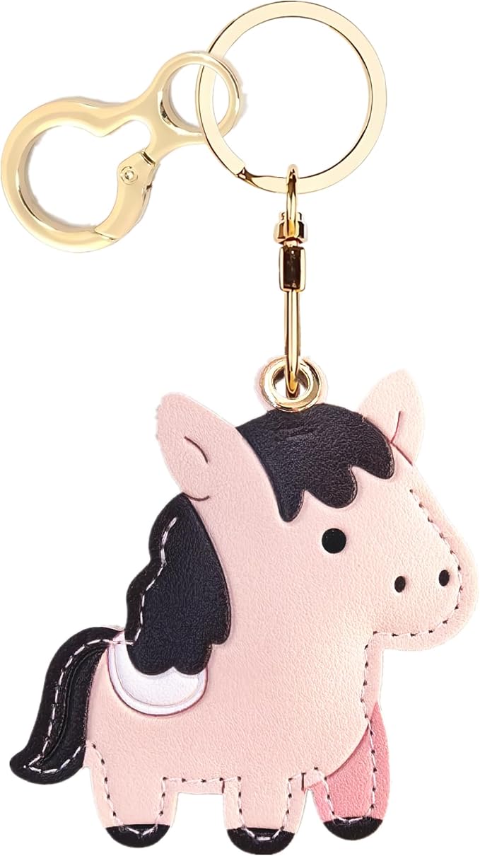 Leather Keychain Holder Case Compatible with AirTag,Cute Protective Cover with Keyring,Anti-Scratch Finder GPS Tracker Case for Wallet Keys,bag,pets,Backpack(Pink Horse)